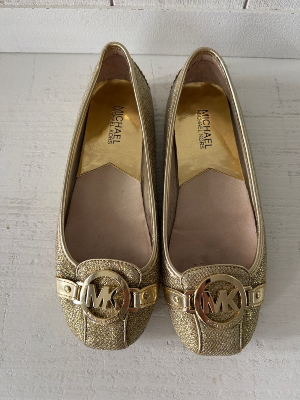 Michael Kors Metallic Gold MK Logo Ballet Flats